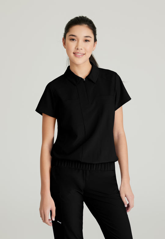 Perseverance 2-Pocket Zip Neck Banded Waist Top