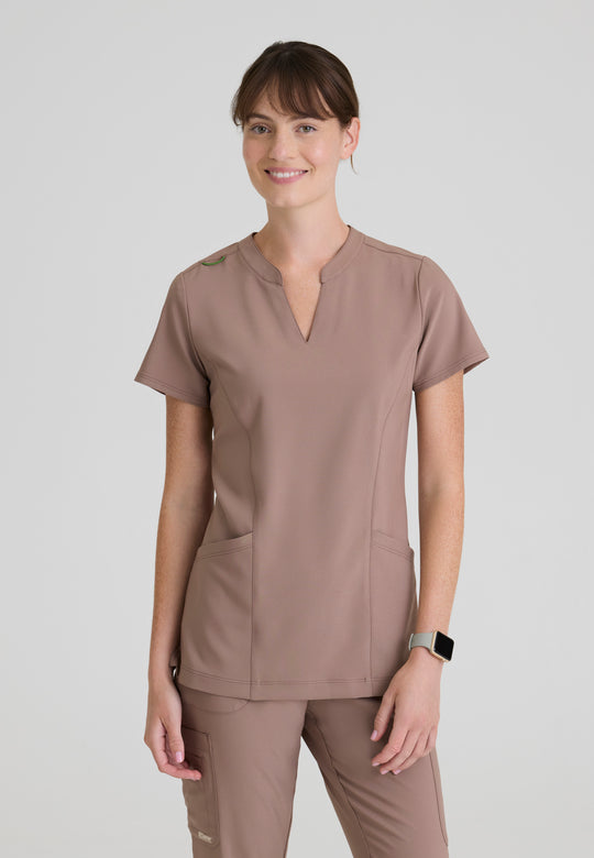 Sky 2-Pocket Banded Notched Neck Top