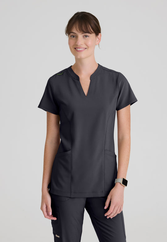 Sky 2-Pocket Banded Notched Neck Top