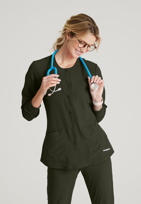 Stability 2-Pocket Crewneck Snap-Front Scrub Jacket