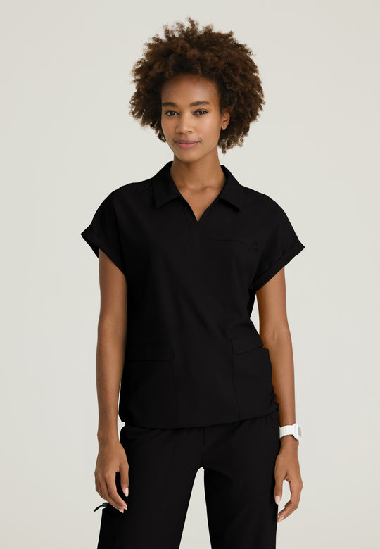 Charlie 3-Pocket Shirt Collar Dolman Sleeve Top